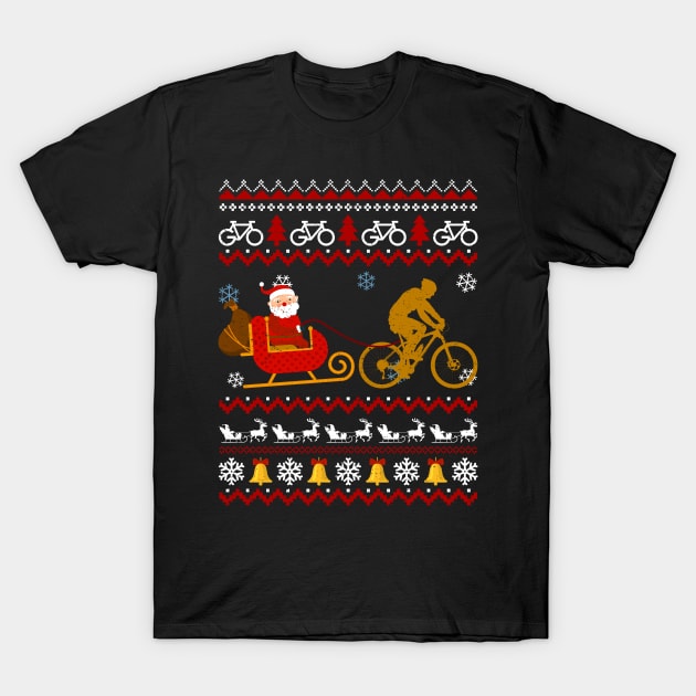 Mens Santa Sleigh Bike Sledding Christmas Cycling T-Shirt by maximel19722